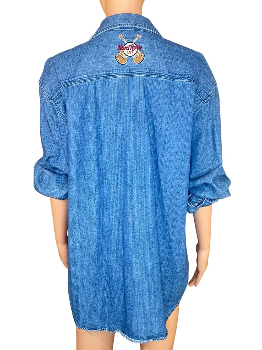 Vtg Hard Rock Cafe Denim Button-Down Shirt Baltimore Embroidered Logos Cotton M - Picture 3 of 6